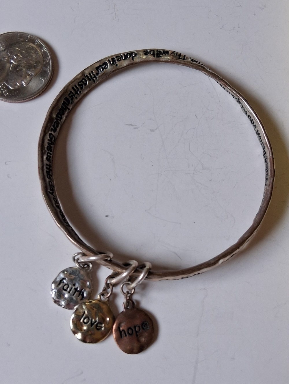 Vitage Silver Tone Our Father Prayer Bracelet Fate, Love, Hope